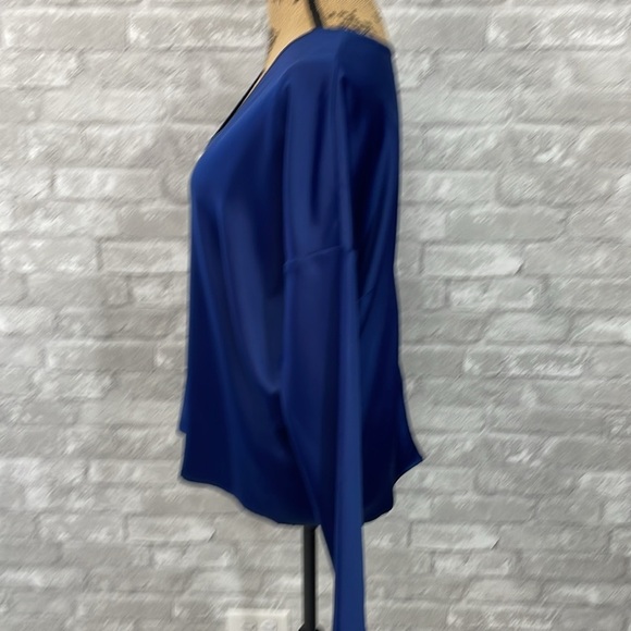 Stella & Dot Blue Satin Vneck Blouse - Picture 2 of 5